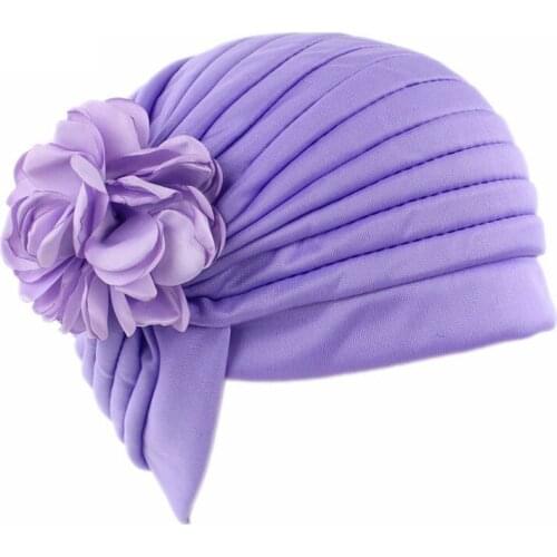 Fashion Cute Floral Ruffle Stretchy Turban Cap Beanie Head Wrap Chemo Muslim Cap Hair lLoss Hat Women India Hat F0248