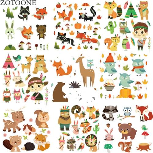 Cartoon animals Patches Iron on and Fox Patches for Clothing DIY T-Shirts Applique Washable Heat Transfer Vinyl Stickers Press D