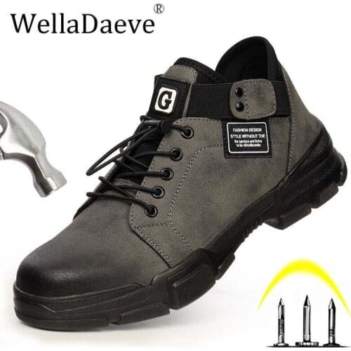 Mens Steel Toe Work Safety Shoes Genuine Leather Breathable Protective Ankle Boots Anti-smashing Indestructible Shoes For Men