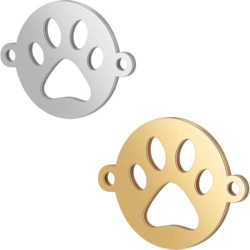 10pcs/lot 316L Stainless Steel Double Sided Polished Printed Dog Paw Charm Connectors for DIY Handmade Jewelry Accessories Craft
