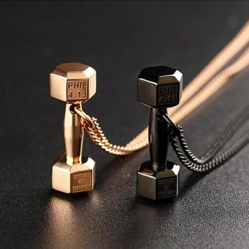 Necklace Fashion Fitness Barbell Dumbbell Mens Domineering Trendy Titanium Steel Clavicle Couple Pendant Female