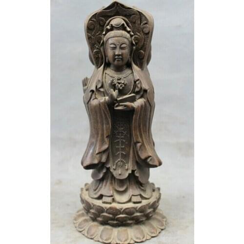 Song voge gem S3012 10" China Classic Pure Bronze Copper 3 Face Kwan-Yin QuanYin Bodhisattva Statue