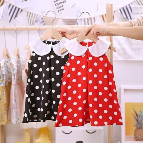 New Arrival 2019 Toddler Girls Dress Summer Fashion Chiffon Polka Dot Sleeveless Dress Red Black Kids Dresses for Girls Clothes