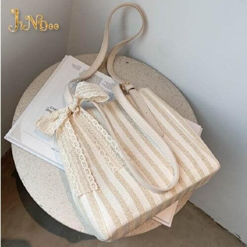 Large Capacity Beach Straw Bags for Women 2021 Summer Travel Fashion Lady Casual Shoulder Handbag with Sweet Flower Lace Hot