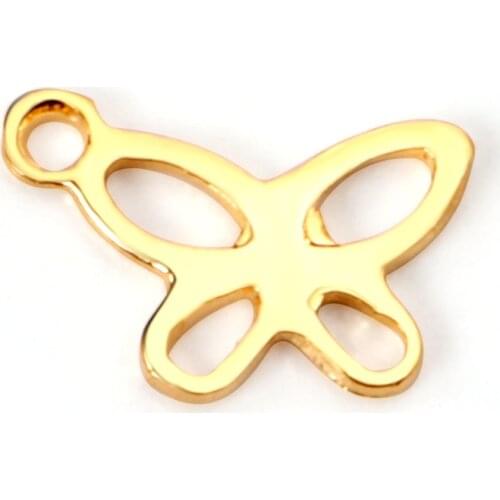ASON 100Pcs/Lots Butterfly Hollow Charm With Holes 316L Stainless Steel Gold For Necklace Bracelet DIY Jewelry Making Supplies