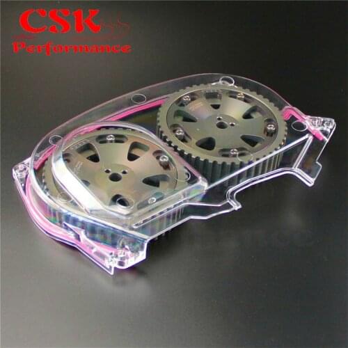Clear Timing Belt Cover + Cam Pulley Gear For Mitsubishi Lancer EVO 9 IX 4G63 Gray/Blue/Silver
