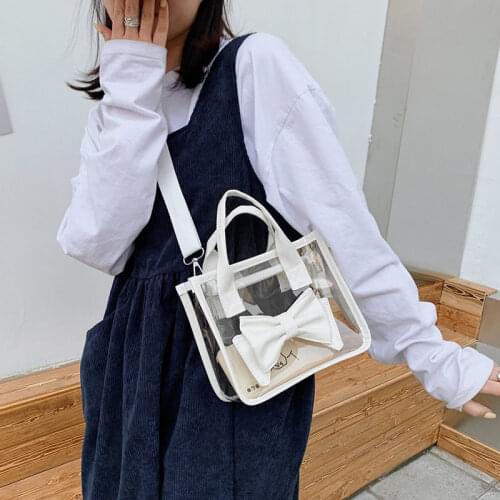 Transparent Summer Women 's Bag 2021 New Matching Fashionable Bow Patchwork Handbag Ins Photography Beach Bag
