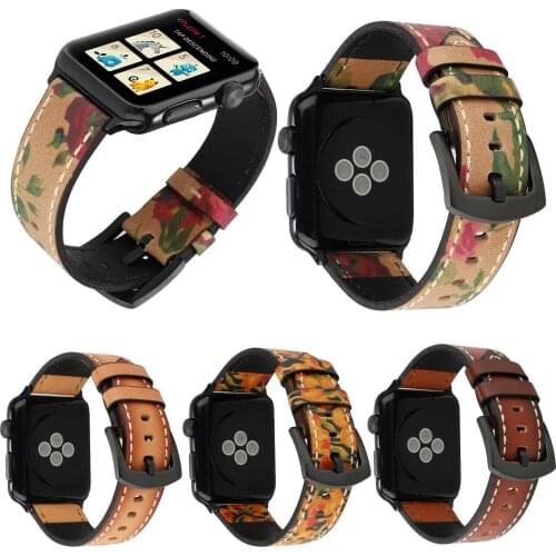 Vintage Flower Cowhide Wrist Strap For Apple Watch Band iWatch Series 6 5 4 3 2 1 Genuine Leather Watchbands 40/38mm 44/42mm