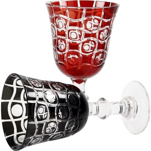Luxury Red Black Stemware Wine Glass Hand Cut Edo Kiriko Handmade Martini Cocktail Champagne Goblet