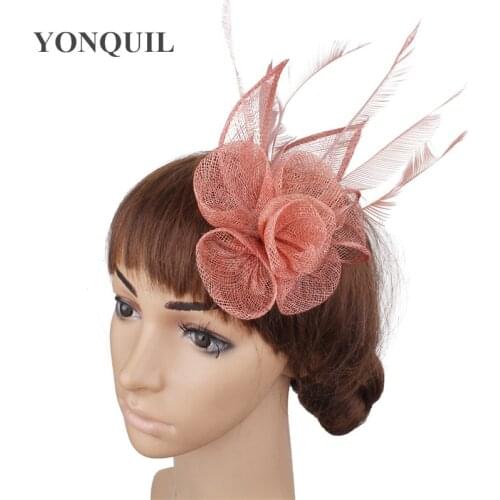Handmade Flower Sinamay Fascinator Hat Hair Pin With Fancy Feather Hair Accessories Elegant Women Occasion Event Headdress