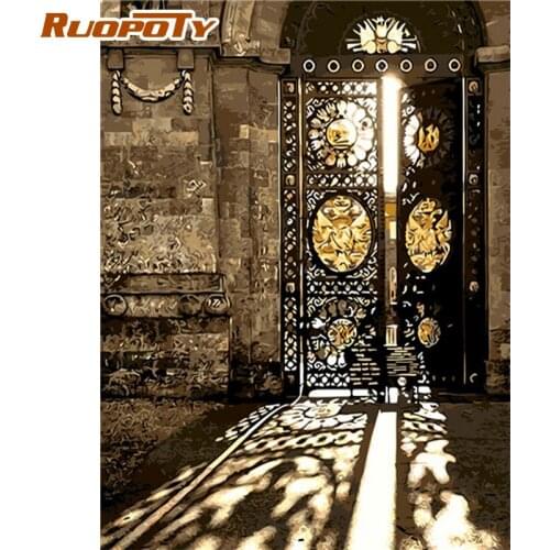 RUOPOTY Frame Picture Door Diy Painting By Numbers Landscape Coloring By Numbers Acrylic Canvas Painting Handpainted Drawing Art