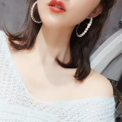 BLIJERY Trendy Crystal Hoop Earrings For Women Brincos Statement Earring Big Round Circle Earrings Wedding Party Accessories