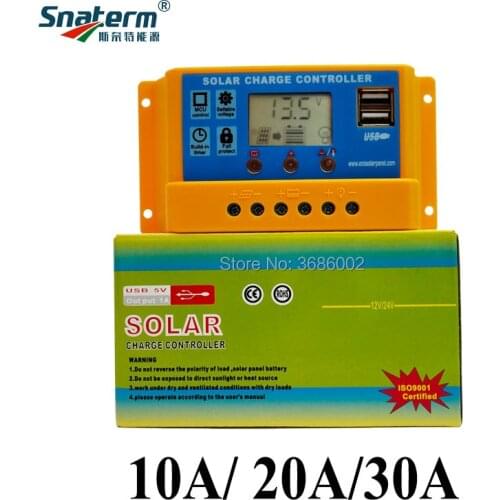 PWM 10A 20A 30A Solar Controller Charger 5V USB Charger 12V 24V Solar Panel Battery LCD Charger Controller Auto Work