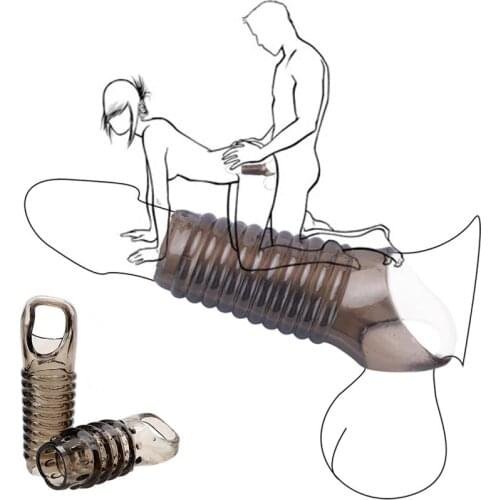 Silicone Reusable Penis Sleeve Strapon Delayed Ejaculation Chastity Device Lock Sperm Penis Erection SexToy For Men Bondage Gear
