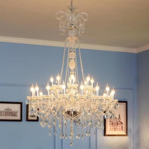 Modern 100cm 24 pcs large Duplex house Living room chandelier Led Lustre cristal church hotel parlor long clear crystal lighting