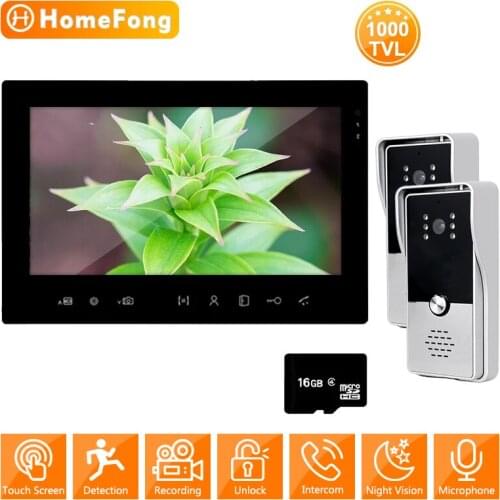 HomeFong Video Intercom for Home Entry Door Phone 2 Doorbells with Camera 1000TVL Call Panel with Recording Unlock 2 Locks