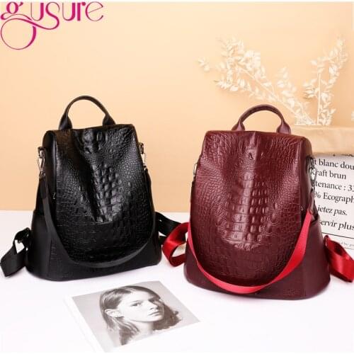 Gusure 2021 High Quality PU Leather Backpack Women Fashion Shoulder Bags Travel Crossbody Backpack Book Handbag Mochila Feminina
