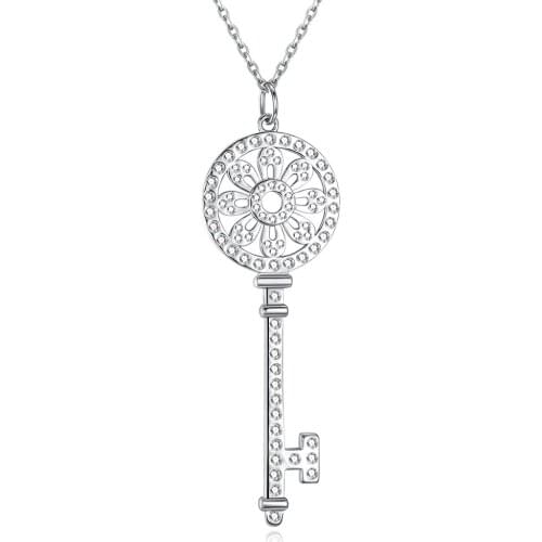 ZEMIOR 925 Sterling Silver Necklaces For Women Trendy Hollow Flower Cubic Zirconia Key Necklace Pendant Female Fine Jewelry