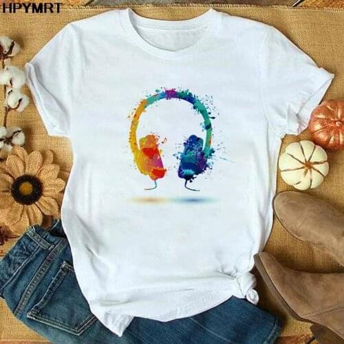 Tshirt Women Harajuku Aesthetic Tshirt Female Cool headphones Printed Short Sleeve Tops&Tees Women 90s Clothing Fashion T-shirts