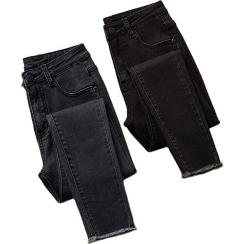 Large size Elasticity jeans Womens 2020 Autumn Winter new high quality Slim Raw edge Little feet pencil Denim Jeans Female R151