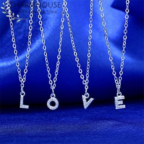 Pure Silver Necklaces For Women Zirconia Letter Pendant & Necklace Chains Collier Femme Custom Jewelry Accesories Bijoux