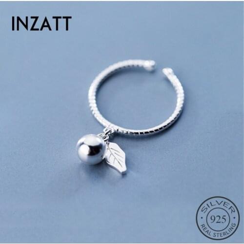 INZATT Real 925 Sterling Silver Bright Beads Leaves Adjustable Ring For Elegant Women MInimalist Pendant Ring Fashion Jewelry