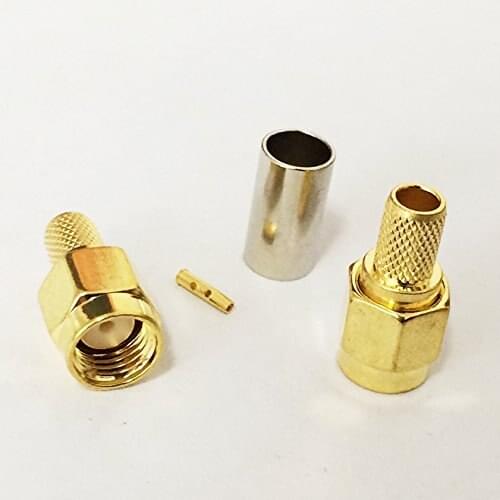 20pcs Gold adapter RP SMA male plug jack crimp for RG58 RG142 LMR195 Soldering RF connector