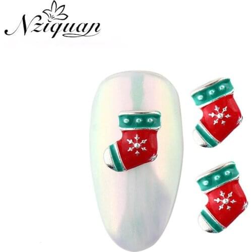 3D Christmas socks series nail decorations 10pcs a pack of NZIQUAN new 8*10mm DIY fine nail decoration stickers