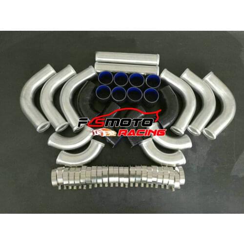 63mm 2.5" Aluminum Universal Intercooler Turbo Piping PIPE 12PCS + T-Clamp + Silicone Hose RED BLUE BLACK