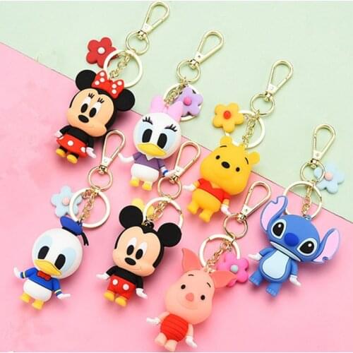 7pcs/Lot 4cm Disney Dolls Mickey Mouse Donald Duck Mini Keychain Bag Pendant Small Gift Bag Flowers Key chain Event Souvenirs