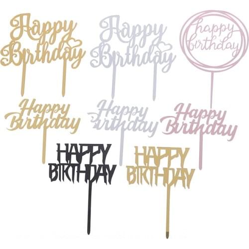 Acrylic Cake Topper Gold Happy Birthday Cupcake Topper for Birthday Party Cake Decorations Birthday Dessert Promotional Toppers