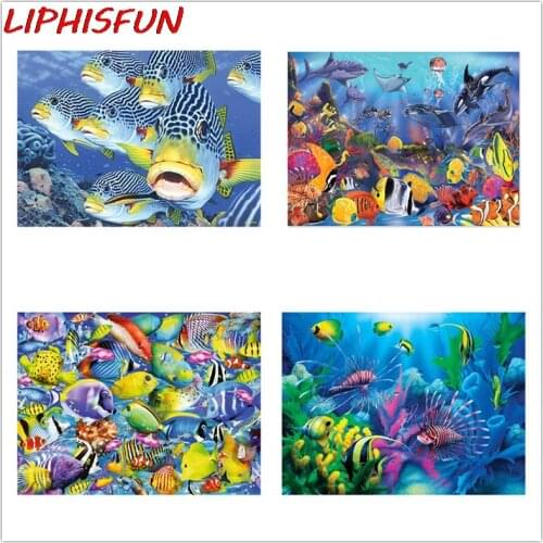 LIPHISFUN DIY Diamond Embroidery,Full Diamond Ocean Fish Landscape Resin rhinestone 5D Diamond painting cross stitch,needlework