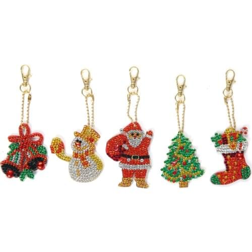 5pcs/set DIY Full Special Shaped Diamond Painting keychain Christmas Cartoon Keyring Cross Stitch Embroidery Women Bag Key Chain