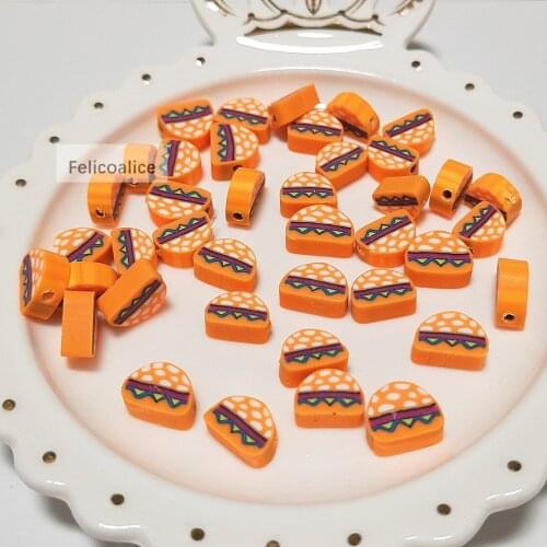 20pcs 10mm Orange Hamburger Shaped Food Polymer Clay Spacer Beads For Jewelry Making DIY Handmade Accessories