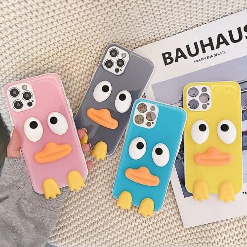 Korea ins Candy Color 3D Cute Duck Powder Phone Case For iPhone 11 12 Pro Max XR XS Max SE 2020 7 8 Plus X Soft Epoxy Back Cover