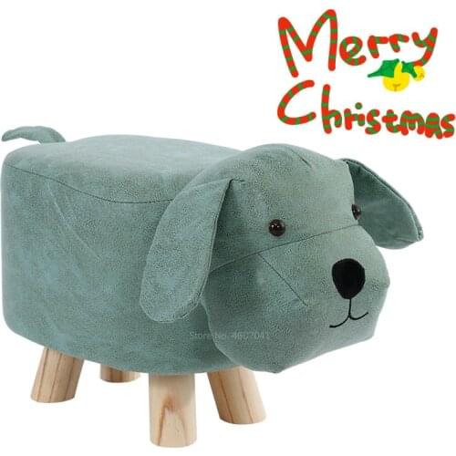 Cheap Handmade Small Animal Chair Children Pouf Wood Stools Kids Shoes Sofa with Plush Cartoon Cover Upscale Baby Chairs Bench