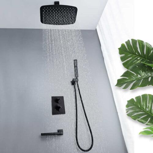 Embedded bathroom shower set chrome shower system thermostatic shower head blender black bath shower joint shower