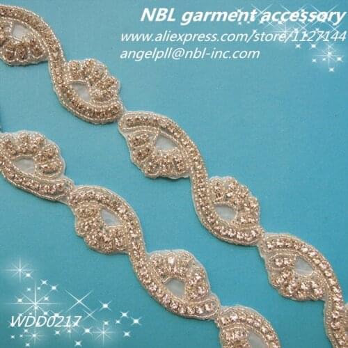 Crystal bridal rhinestone beaded applique trim for wedding dress WDD0217