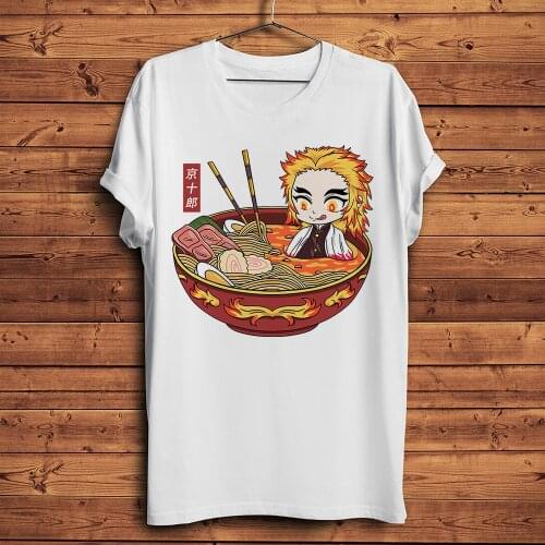 Kawaii Rengoku Kyoujurou ramen funny anime tshirt Men White Casual short T Shirt Unisex Demon Slayer Kimetsu No Yaiba streetwear