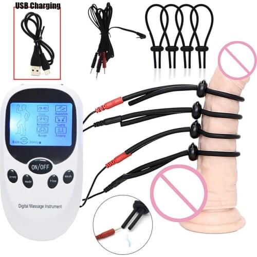 USB Charging Electric Shock Penis Ring Penis Extender Physiotherapy Massager Delay Time Ring Male Masturbation Sex Medical Toy
