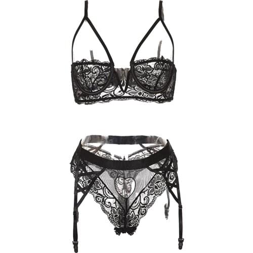 Womens Lingerie Set, Sexy Lace Underwire Bra and Hollow-out Heart Panty Two-piece Suit for Honeymoon Wedding Nights