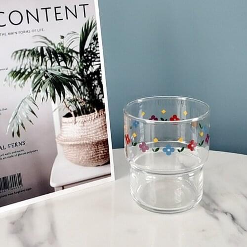 Small fresh flower glass ins small fresh cup girl heart water cup breakfast cup milk cup heat-resistant stackable
