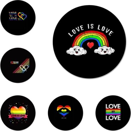 58mm Love Is Love LGBT Rainbow Heart Icons Pins Badge Decoration Brooches Metal Badges For Backpack Decoration
