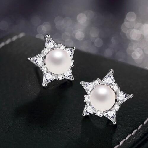 New Star Pearl Stud Earrings Authentic 925 Sterling Silver Earrings For Women Brincos Earring Earings Jewelry Brinco gift m309
