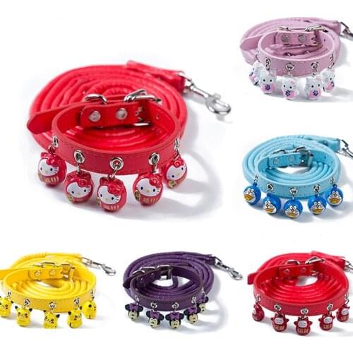 Pet Cat PU Leather Leash Collar Set With Bell Adjustable Puppy Neck Strap Safety Kitten Collars Chihuahua Necklace Pet Supplies