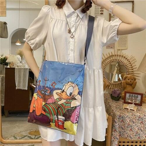 Disney Mickey graffiti cartoon character transparent student men women shoulder messenger bag fashion girl casual shopping bag