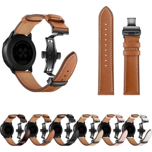 20mm 22mm Leather Strap for Samsung Galaxy Watch 4 44mm 40mm Band for Samsung Gear S3 Classic Frontier Butterfly Buckle Bracelet