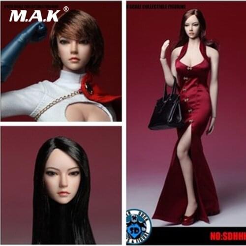 SDH002 1:6 Scale Asia Female Brown Curls black straight short Hair Head Sculpt Long Curls Hair Fit for 12 inches Femal body