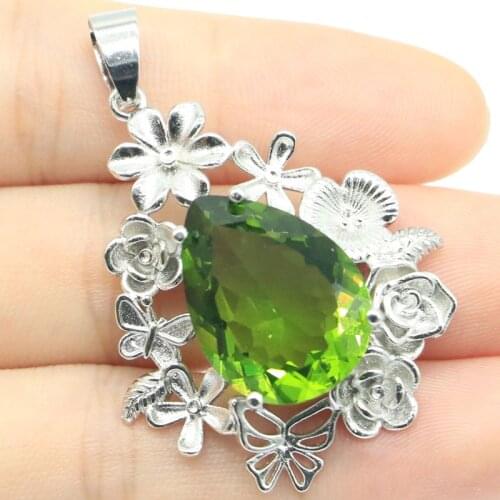 40x28mm Big European Design Heart Green Peridot Smokey Topaz For Ladies Dating Daily Wear 925 Sterling Silver Pendant