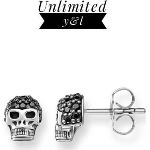 Skull Stud Earrings for Women and Men Black Cubic Zirconia Silver Fashion Skeleton Ear Stud Jewelry 2018 New